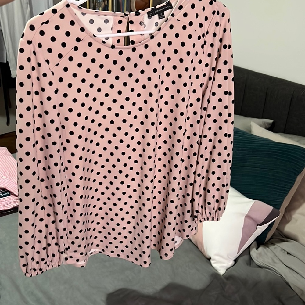 Adrianna Papell Drapey and Foley Polka Dot Shirt